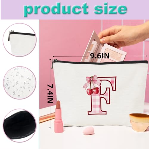 CQM Initial F Cherry Makeup Bag Monogrammed Travel Toiletry Pouch
