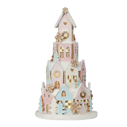 Pink Gingerbread House Christmas Decor with LED Lights - Indoor Village
