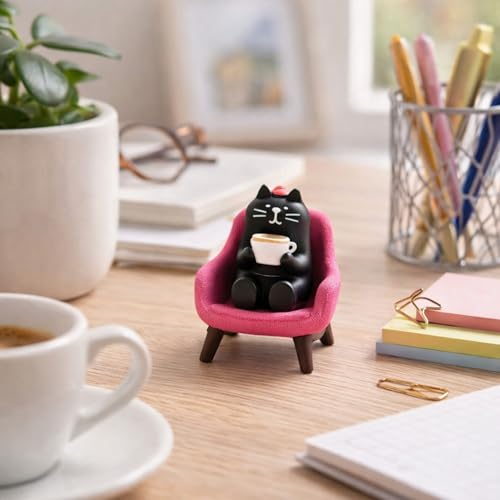 Cute Cat Figurine on Pink Sofa - Adorable Desk Decor Gift for Cat Lovers