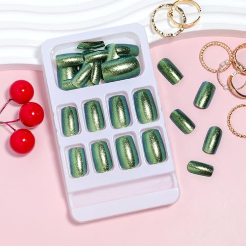 St. Patrick's Day Press on Nails Medium Square Green Glitter False Nails Kit