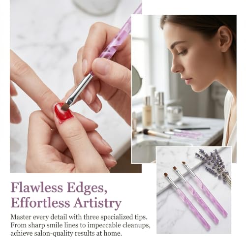 Gemsanva Nail Art Cleanup Brushes Set with Holder Marble Handle