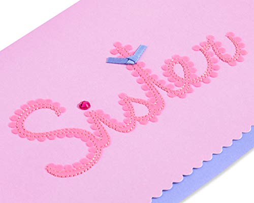 Papyrus Birthday Card for Sister - Handcrafted with Embroidery & Gem