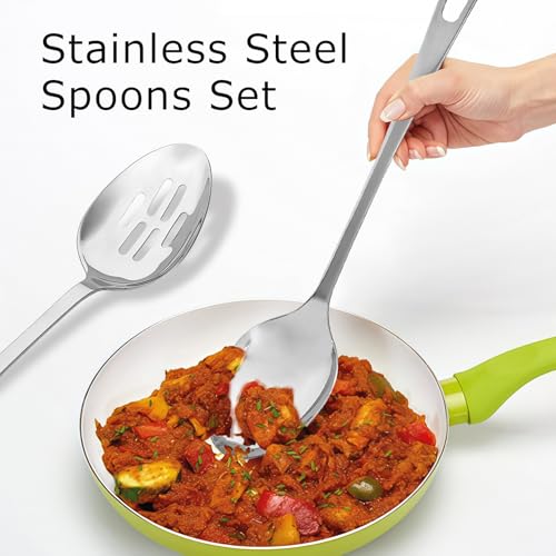 Abodpove Stainless Steel Cooking Spoon Set - 2pc Serving & Slotted Spoons