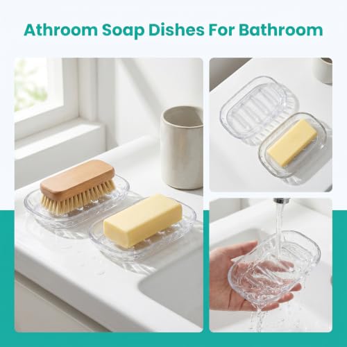 Cobee Clear Soap Dish with Drainage Tray - 2 Pack for Shower