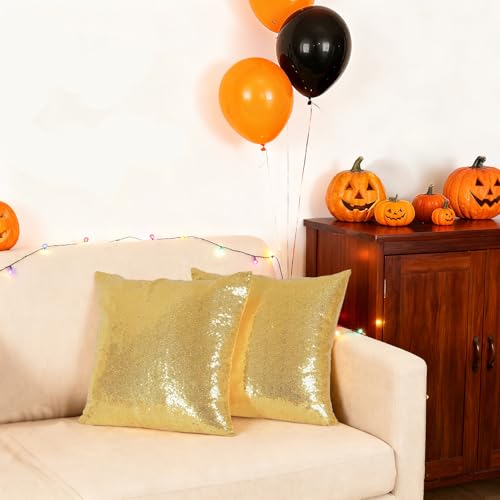 Gold Sequin Decorative Pillow Covers - Set of 2, 18x18 Inches
