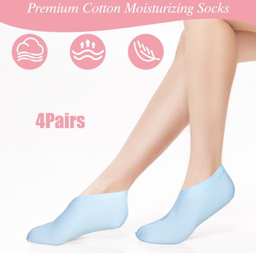 Moisturizing Cotton Socks for Dry Cracked Feet - 4 Pairs Reusable Overnight Foot Treatment