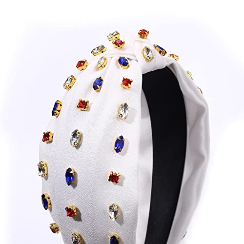 NVENF Red White Blue Crystal Knotted Headband Rhinestone Hair Accessory