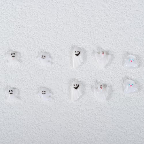 MOLILON 3D White Ghost Resin Nail Charms for Halloween Manicure Art