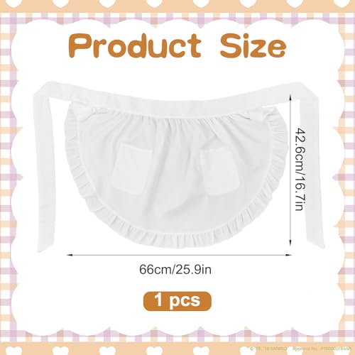 Grevosea Women's White Ruffle Maid Half Apron with Pockets