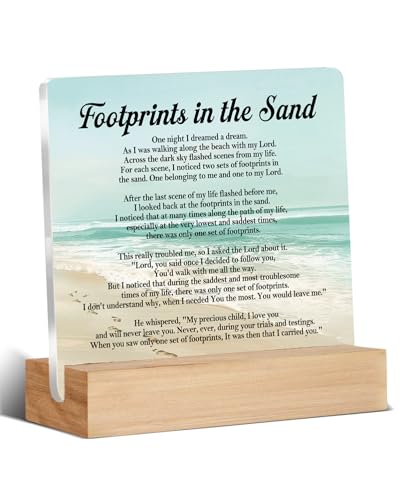 Footprints in the Sand Acrylic Desk Decor - Meaningful Christian Gift