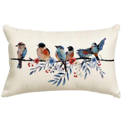 Patriotic Lumbar Throw Pillow Cover 12x20 Inch Red White and Blue Independence