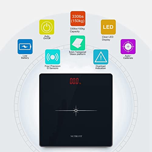 NUTRI FIT Digital Body Weight Scale - Precision Bathroom Scale, Black