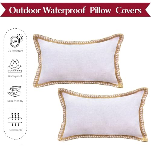 HER HWA Outdoor Lumbar Pillow Covers, 20"x12" Water-Resistant Set of 2, Lilac