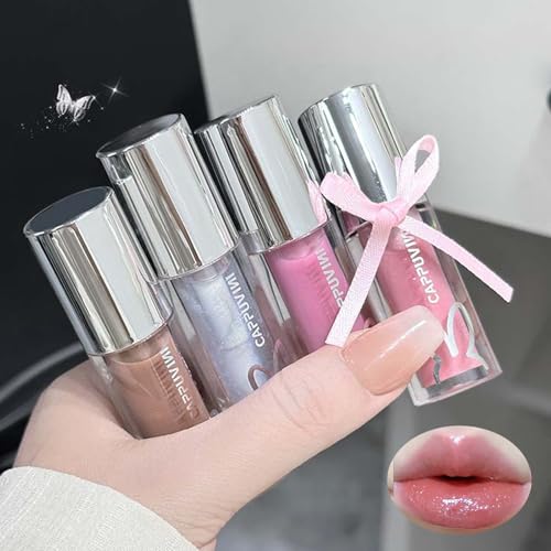 Petansy 4Pcs Shimmer Bomb Lip Gloss Set with Vitamin E and Hyaluronic Acid