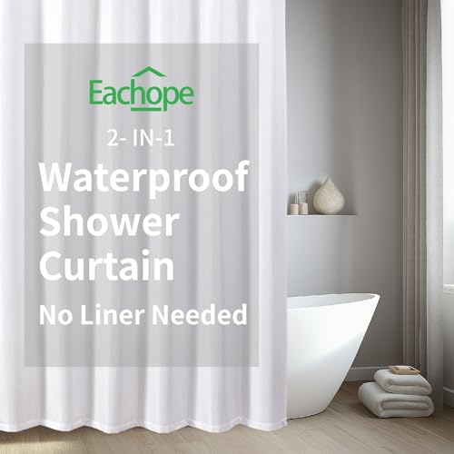 Waterproof Fabric Shower Curtain 36" x 72" - No Liner Needed, White