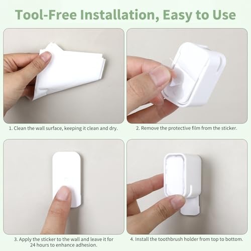 Hanging Toothbrush Holder with Cover - 2PCS Self-Adhesive Wall Mount