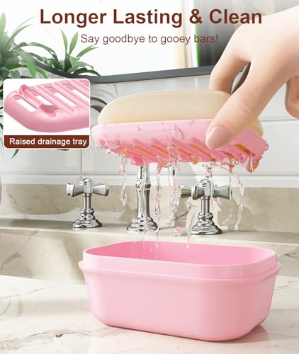 Quatish 3 Pack Leakproof Travel Soap Case - Pink, Green, Blue