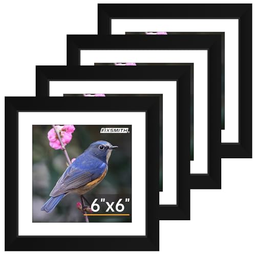 FIXSMITH 6x6 Picture Frame Set of 4 with HD Plexiglass - Black