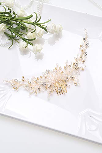 Denifery Crystal Bridal Hair Comb Gold Wedding Headpiece 11.8 Inch