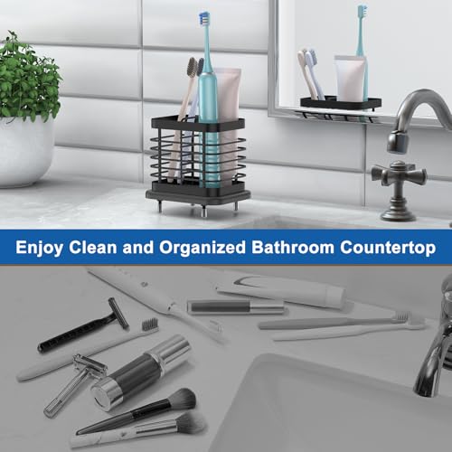 Wall Mounted Toothbrush Holder with Fast Dry Tray - 2 Slots, Black