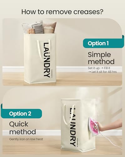 SONGMICS Cream White Laundry Hamper 80L, 2 Pack, Foldable