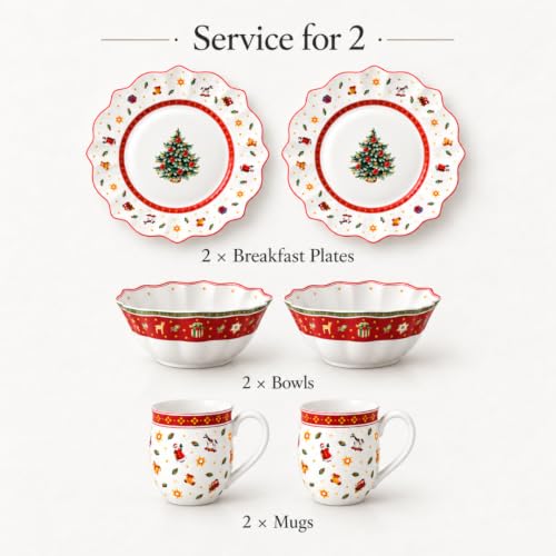 Villeroy & Boch Toy's Delight 6 Piece Christmas Breakfast Set - Red, Green, White