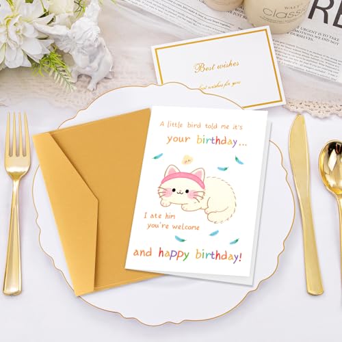Funny White Cat Birthday Card for Cat Lovers | Cute Greeting Card