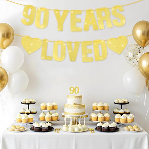 Gold Glitter 90th Birthday Banner - 6.3" Pre-Strung Decoration