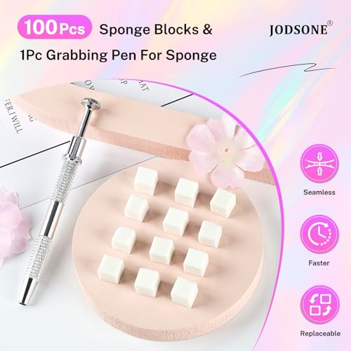JODSONE 100PCS Soft Nail Sponges with Grabber Pen for Gradient Art