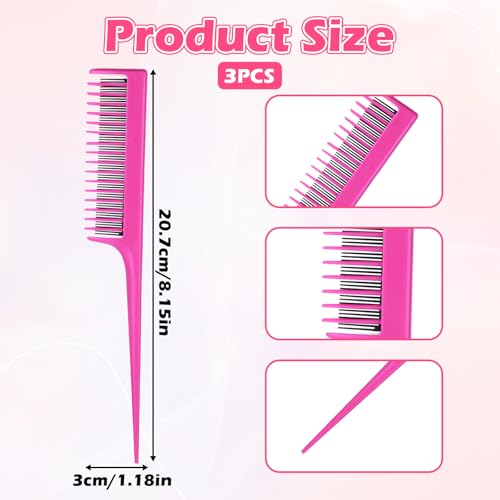 JJUNW 3-Row Hair Teasing Comb Set Professional Volume Backcombing Tools