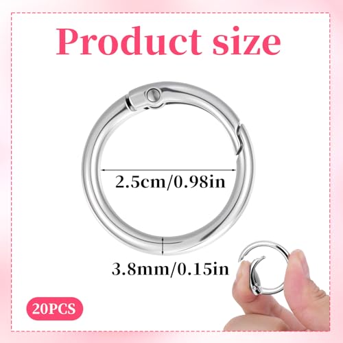 20pcs 1 Inch Round Spring O Rings Round,Meta Carabiner Clip Snap,Alloy Purse Clip Keychain Ring for Keyrings Buckle,Bags,Purses