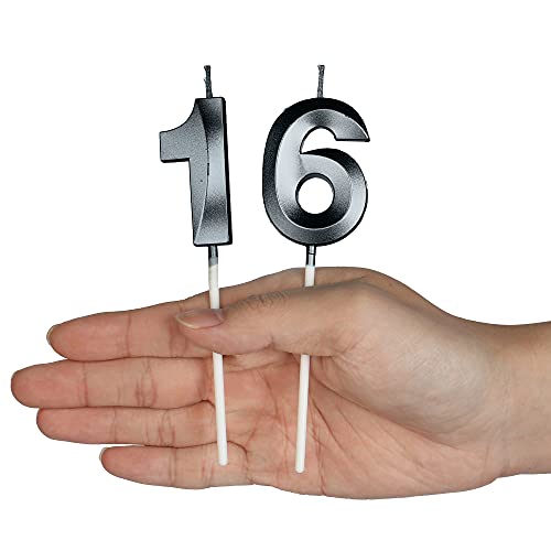 Black Number 20 Birthday Cake Candles - 2 Glitter Candle Set