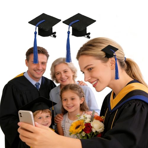 Soochat 2Pcs Mini Graduation Cap Hair Clips with Tassel Blue