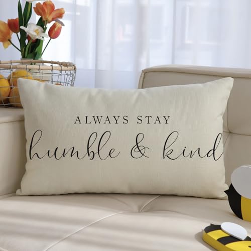 Always Stay Humble and Kind Throw Pillow Cover - 12x20 Inch Farmhouse Cushion