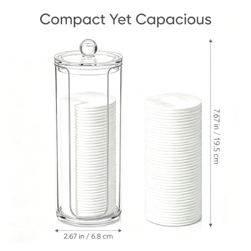 Acrylic Cotton Pad Dispenser with Clear Lid - 16oz Organizer for Makeup & Skincare