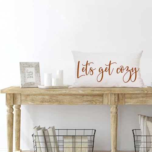 AOFANGGO Fall Pillow Cover 12x20 in Orange Beige - Let It Cozy Autumn Decor for Sofa Bed Couch