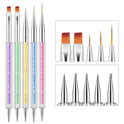 Dual-Ended Nail Art Brush and Dotting Pen Set - 5 Piece Manicure Tool