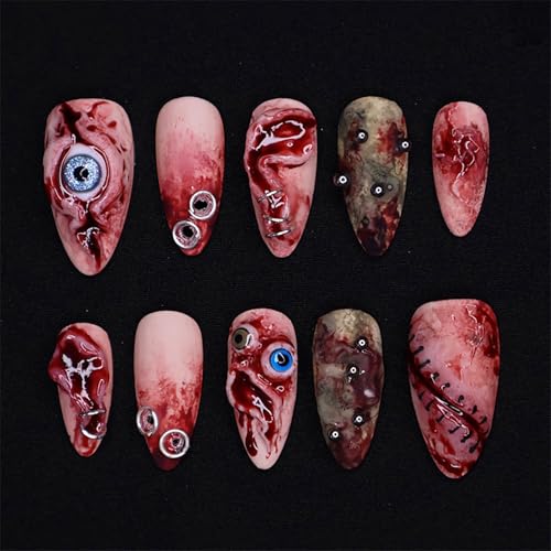 Halloween Press on Nails Medium Almond Bloody Eyeball Gothic Acrylic False Nails 30Pcs