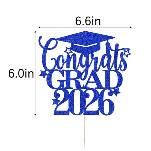 Congrats Grad 2026 Cake Topper | Glitter Graduation Decoration
