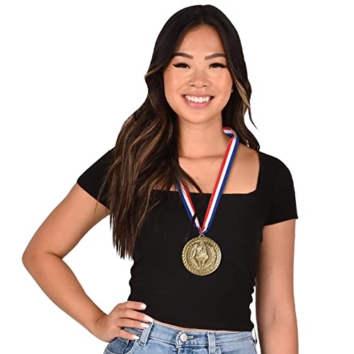 Beistle Gold Medal with 30-Inch Patriotic Ribbon - 4-Inch Award
