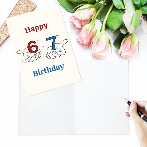 Funny 7th Birthday Card for Kids - Cute Hand-Illustrated Design