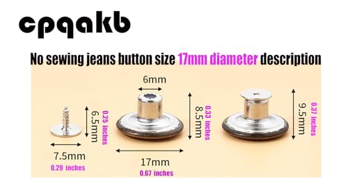 17mm No-Sew Metal Jeans Buttons - 20 Sets with Screwdriver