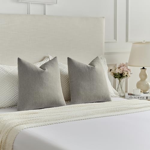 FUTEI Pack of 2 Smoke Gray Faux Linen Throw Pillow Covers 12x20