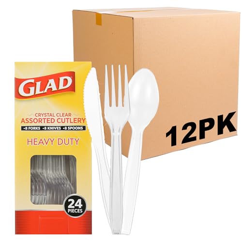 Glad Heavy Duty Clear Disposable Cutlery Set, 144 Count (12 Packs of 24)
