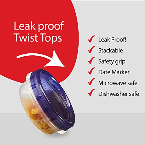 PLASTICPRO 6 Pack 8 oz Twist Cap Food Storage Containers - BPA Free, Microwave & Freezer Safe