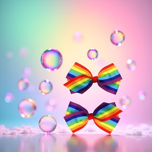 Rainbow Hair Bow Clips 4 Inch Ribbon Barrettes for Women and Girls