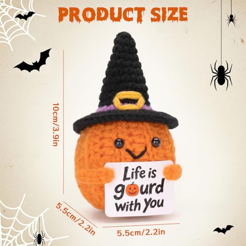 Handmade Crochet Pumpkin with Encouragement Card - Cute Halloween Decor