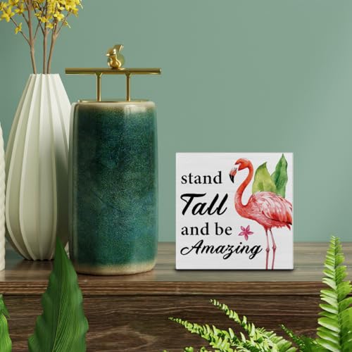 Pink Flamingo Wooden Sign - Summer Decor for Home & Shelf