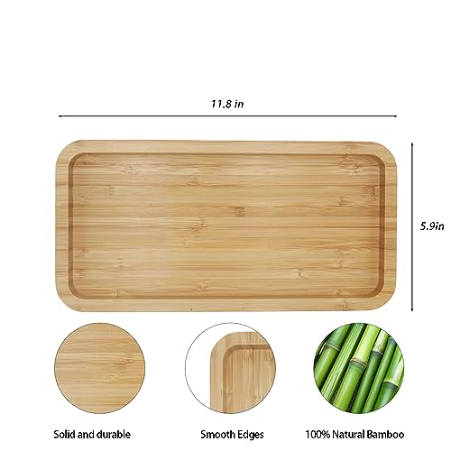 Natural Bamboo Vanity Tray - 11.8 x 5.9 Inch Bathroom Organizer