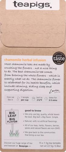 teapigs Chamomile Flowers Tea - Whole Flower Herbal Tea, 15 Count (Pack of 2)